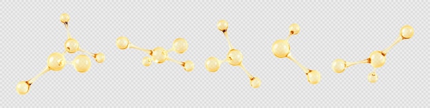 Vettore set di molecole di olio d'oro strutture molecolari astratte 3d scienza della bellezza concetto molecolare di cura della pelle