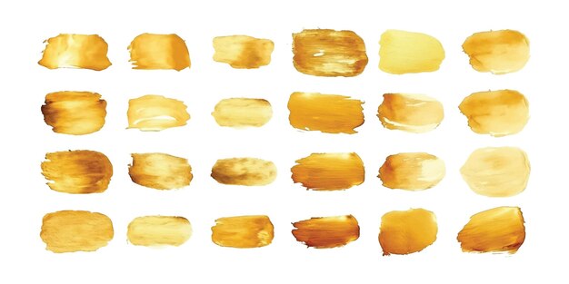 a set of gold paint strokes Gold brush gold white background