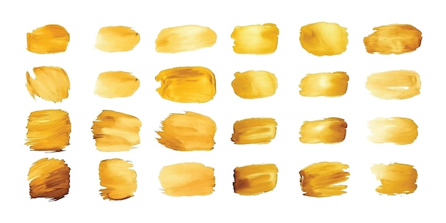 Vector a set of gold paint strokes gold brush gold white background