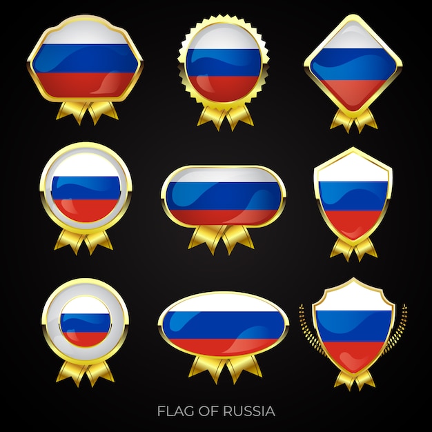 Set of gold premium badges of the flag of russia