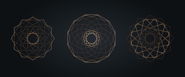 Set mandala sacro oro, lussuoso cerchio dorato astratto geometrico mandala logo concept vector set