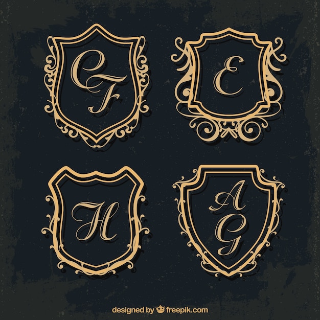 set of gold shield monograms