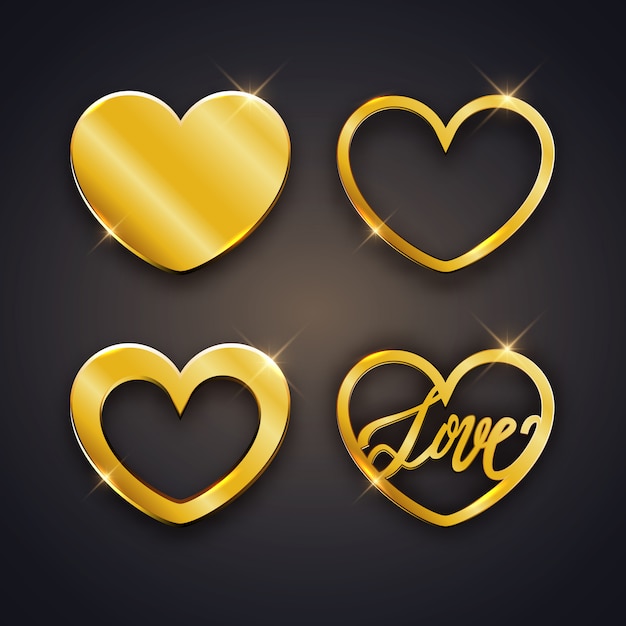 Set of gold shiny hearts