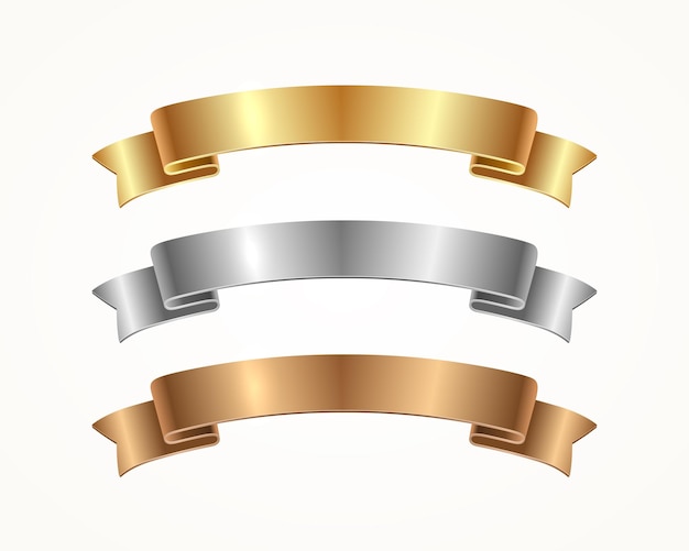 Set of gold silver bronze banner ribbon