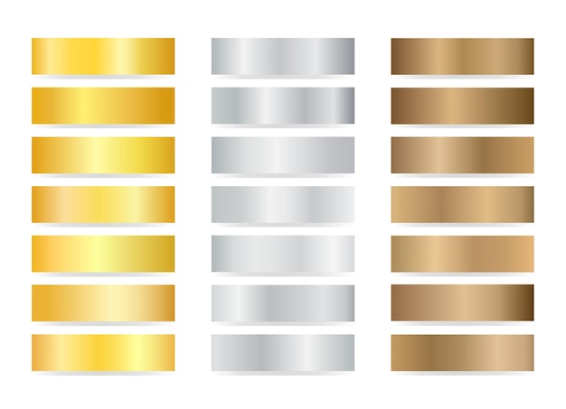 Vector set of gold silver bronze gradient textures