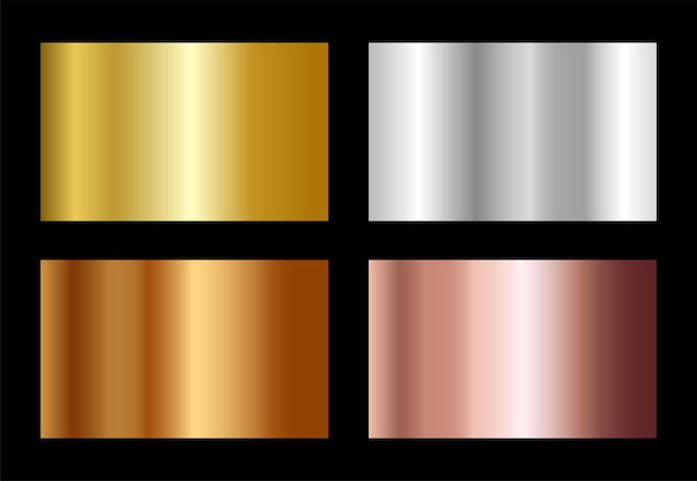 Vector set of gold silver and bronze gradients. gold, silver, bronze, copper foil gradation background set.