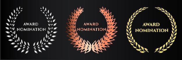 Set of gold, silver and bronze laurel wreath. Winner label, award nomination logotype set