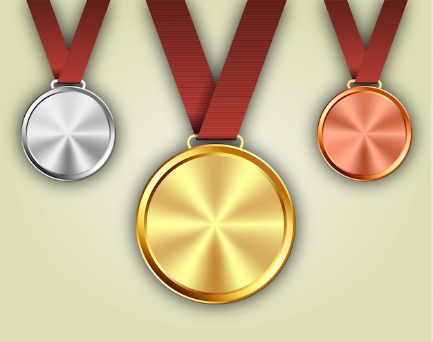 Vettore set di medaglie d'oro, d'argento e di bronzo