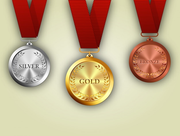 Set of gold, silver and bronze medals