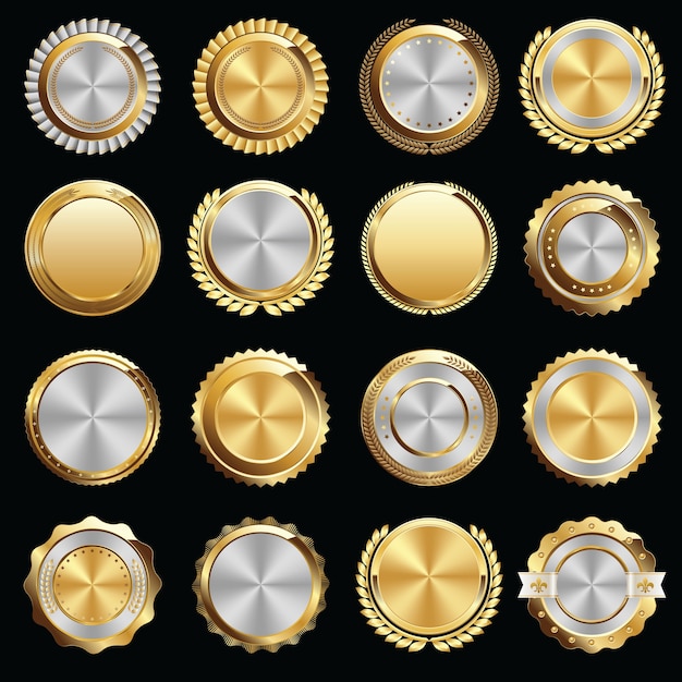 Vector set of gold and silver certificate seals and badges