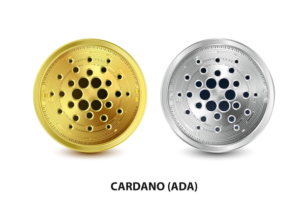 Set of gold and silver coin cardano (ada) digital currency cryptocurrency digital money concept.