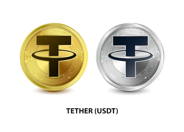 Vector set of gold and silver coin tether (usdt) digital currency cryptocurrency golden coins symbol.