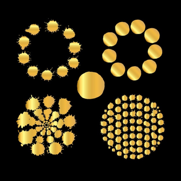 Set of gold spots isolated on black