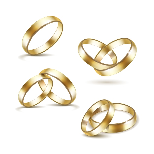 Vector set of gold wedding rings  on white background