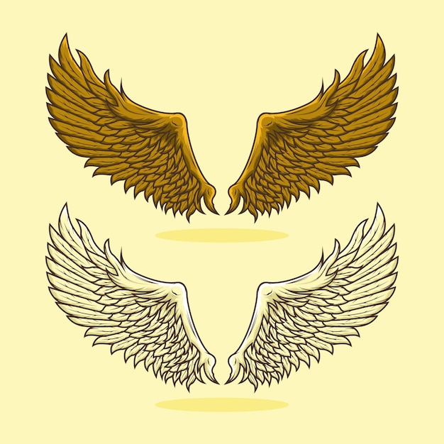 Set of gold wings detailed  illustration