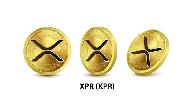 골드 XRP XRP 디지털 통화 Cryptocurrency 기호 흰색 배경에 고립의 집합입니다.