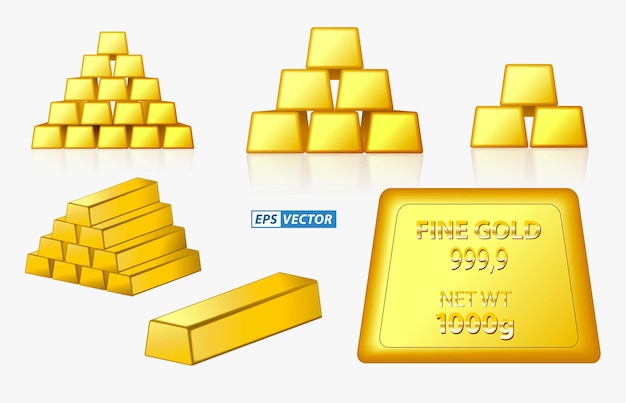 set of golden bar isolated or fine gold bar stacked with graphical arrow concept eps vector