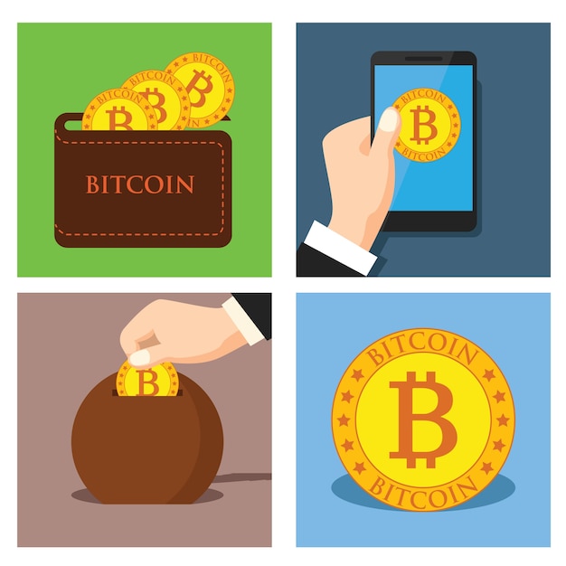 Set of golden bitcoin in for crypto currency concept