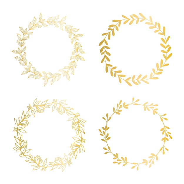 Set golden botanical wreaths vector illustration graceful natural frames made deciduous twigs