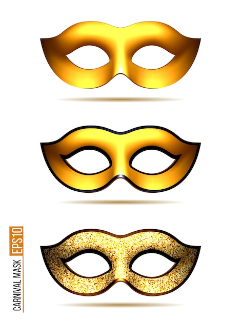 Set of golden carnival mask