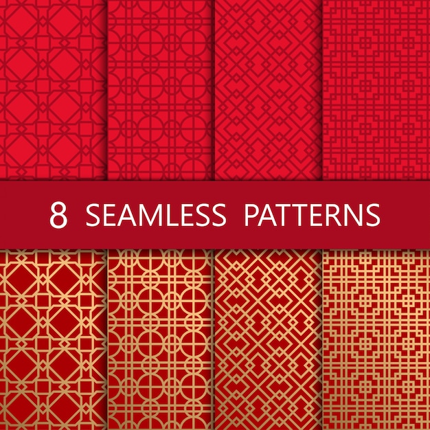 Set of golden chinese seamless pattern