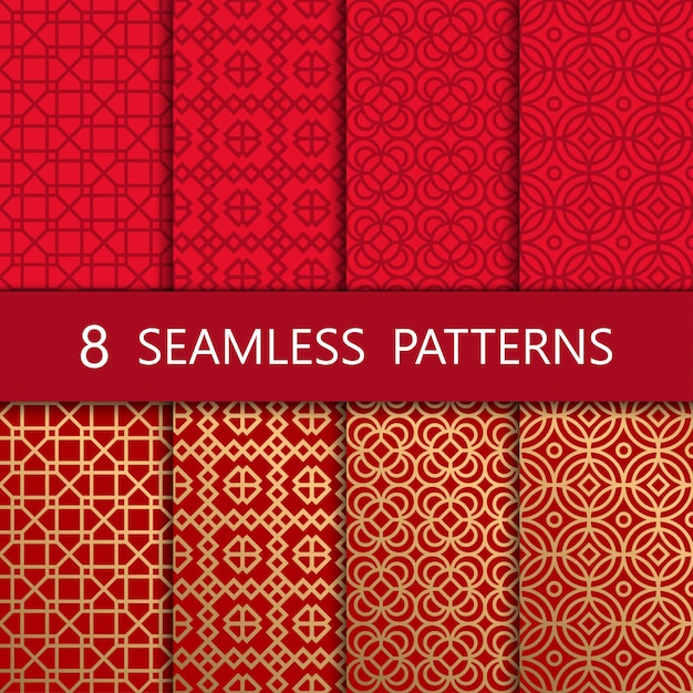 Set of golden chinese seamless pattern