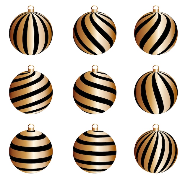 set of golden christmas balls