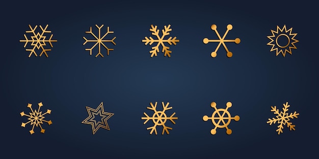 Set of golden christmas and snow icons