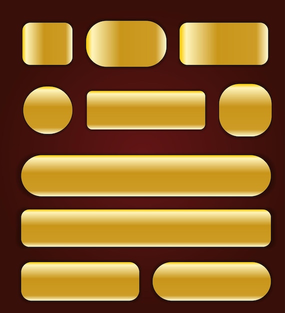 A set of golden color frame templates of various shapes