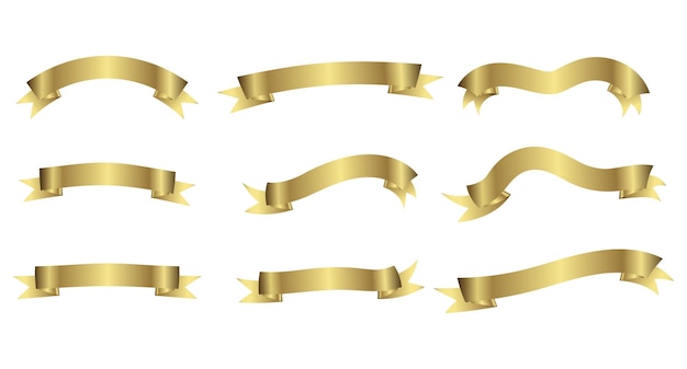 set of golden congratulatory ribbons, holiday ribbons. icons, templates, vector