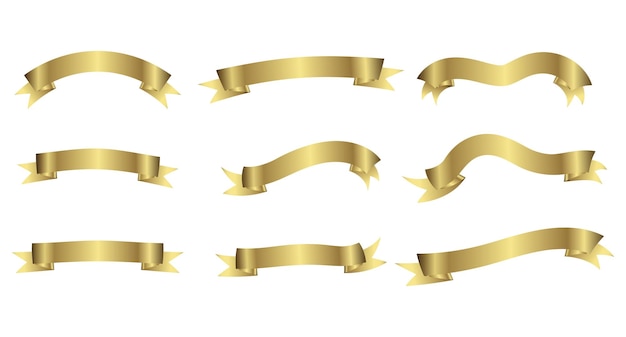 Set of golden congratulatory ribbons, holiday ribbons. icons, templates, vector