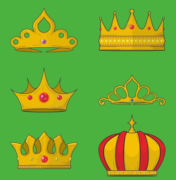 set golden crown icon in cartoons style vector illustration EPS10