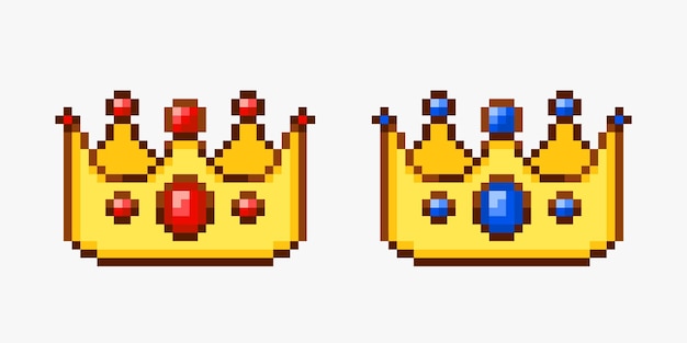 Vector set of golden crowns pixel art