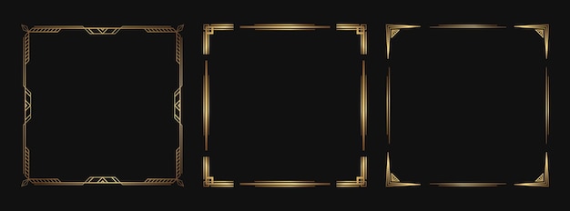 Set of golden decorative elements. Isolated art deco frames and borders for design