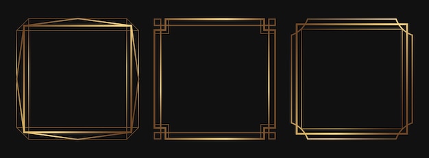 Set of golden decorative frames Isolated Art Deco line art borders with empty space