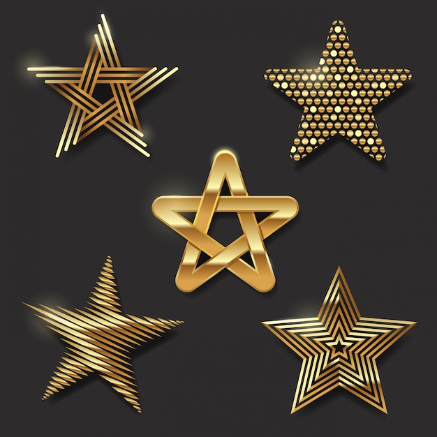 Set of golden decorative stars