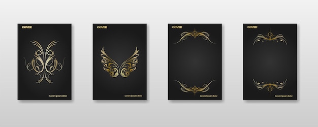 Set of golden florid design with black background