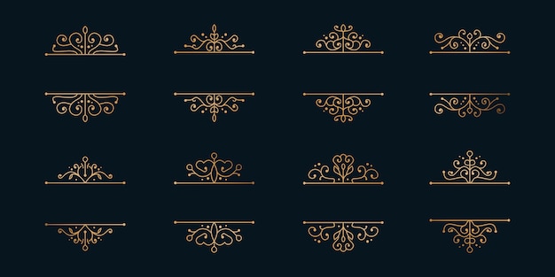 Vector set of golden frames, minimalist dividers.