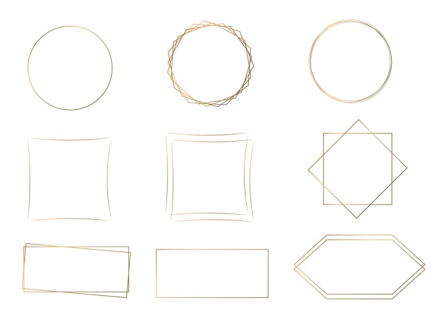 골든 프레임 세트입니다. 정사각형, 원형, 다각형, 직사각형. 소셜 미디어 스토리 및 게시물 배너