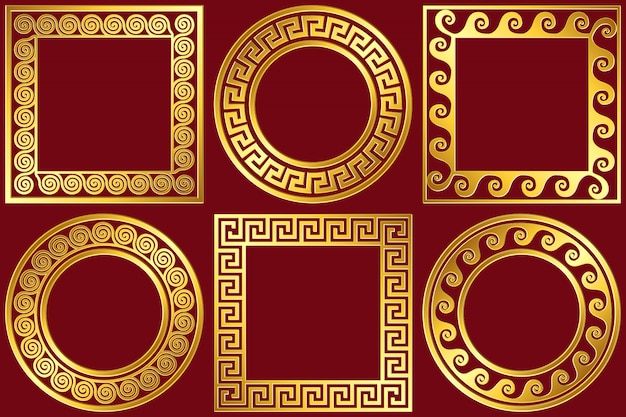 Set golden frames with greek meander pattern