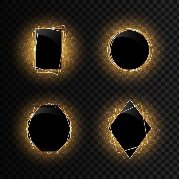 set of Golden geometric frames with light effects