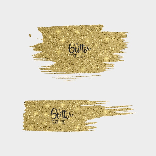 Vector set of golden glitter brushes isolated on white