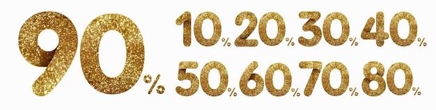 Set of golden glitter discount numbers 90 80 70 60 50 40 30 20 and 10 percent