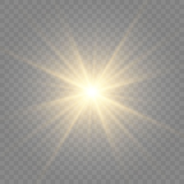 Set of Golden glowing lights effects isolated on transparent background. Flash of the sun with rays and searchlight. The glow effect. The star burst into brilliance.