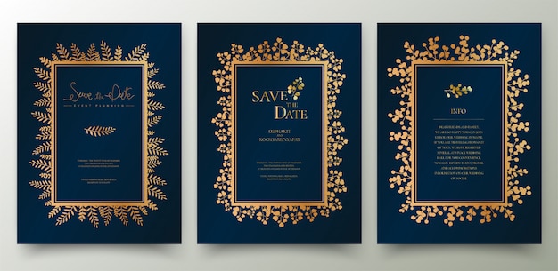 Set of golden invitation card