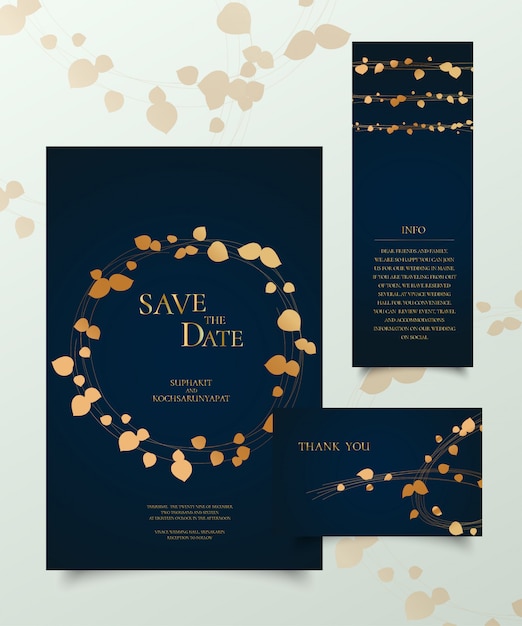 Set of golden invitation card.