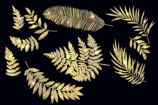 Set of golden leaves for decor