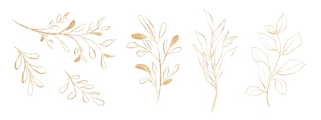 Set of golden leaves illustration