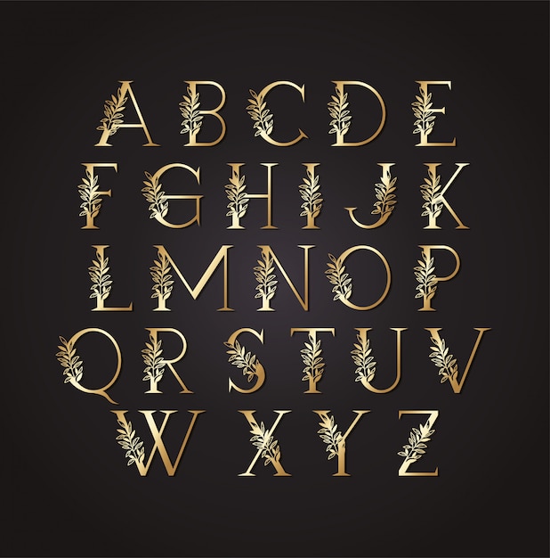 Set of golden letters with leafs