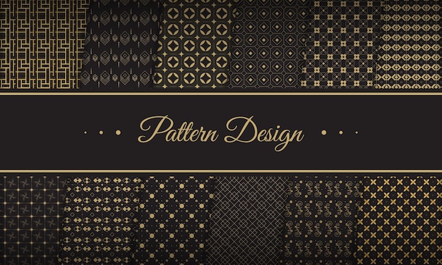 Vector set of golden luxury geometric premium seamless abstract fabric textile patterns vector illustration